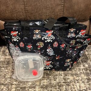 New Black Tote Lunch Bag with Tattoo Print